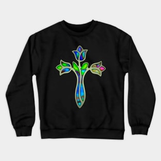 Stained Glass Rose Cross Crewneck Sweatshirt